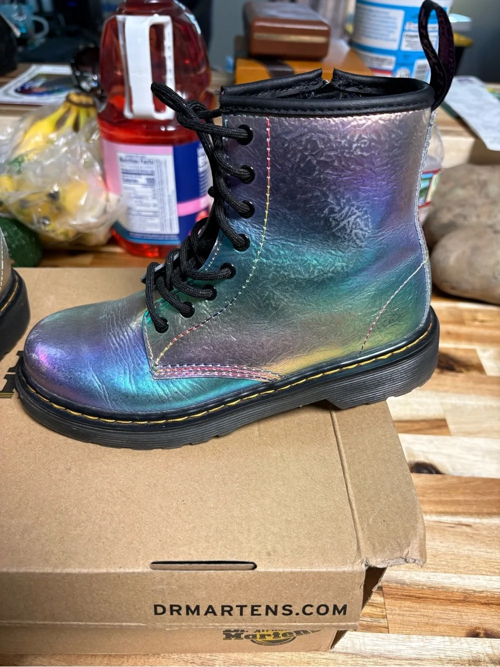 Dr. Martens Kids Iridescent Rainbow Crinkle Lace-Up Boots